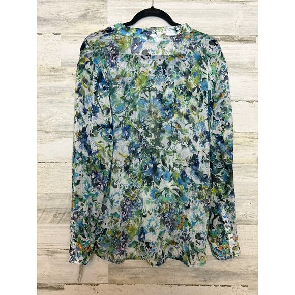 Liz Claiborne Women's XL blue floral long sleeve collared blouse top new - Picture 2 of 6